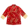 Vermelho Cetim Cheongsam Top Brocade Bebê Chinês Ano Novo Roupas Inverno Menino Jaqueta Crianças Crianças Windbreaker Meninos Casaco Chipao