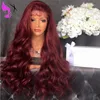 Long Burgundy wine red wigs natural brazilian body Wavy lace wig side part Synthetic Lace Front Wig for black Women Natural Hairline