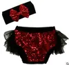 Kızlar Bow Bantlar Sequines Bloomers Seti Bebek Ruffled Bezi Net İplik Hairband Çocuk Pamuk Prenses Şort Butik İç Giyim B3796 Kapaklar