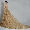 Nya Kelly Faetanini Gold Color Embroidery Train Löstagbara kungliga bröllopsklänningar 2020 Sparkly Sweetheart Backless Two Pieces Weddi7446871