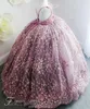 Фиолетовые платья для девочек на свадьбу с цветочным принтом 3D Цветочные аппликации Симпатичные маленькие девочки Pageant Платье