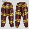 Men's Pants INCERUN Printed Men Harem Cotton Linen 2021 Joggers Streetwear Drop-Crotch Trousers Ethnic Loose Casual Thai 3XL