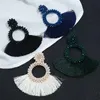 Fashion- tassels dangle earrings round beads chandelier earrings women Bohemia National jewelry nine colors black white red green gray