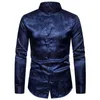 2019 Fashion Shirt Men Long Sleeve Streetwear Male Social Printed Comfortable Slim Fit Clothing Brand Standing Collar Tops Soft