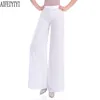 Plus la taille 4XL 2019 Femmes Split FLADES Palazzo Mousseline de soie Pantalons de jambe en mousseline de soie lâche Pantalon haute taille Pantalon Culotte Mujer Y19070101