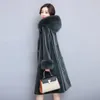 2018 새로운 겨울 캐시미어 모피 코트 여성 따뜻한 긴 재킷 모피 후드