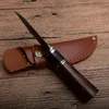 1 pcs new damasco faca de caça damasco aço colorido titanium revestido de lâmina de madeira handle sobrevivência ao ar livre em linha reta facas