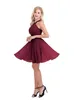 Womens Chiffon Wide Shoulder Straps Criss-Cross Straps Evening Party Prom Gown Bridesmaid Short Dress