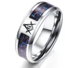 Hoogwaardige groothandel roestvrijstalen herenband Ring Blue Black Carbon Fiber Masonic Signet Freemason Rings Aangepaste sieraden 8 mm breedte voor mannen vrouwen