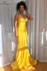 Yellow Evening Dresses Mermaid Long Sexy Spaghetti Straps Criss Cross Back Sweep Pageant Gowns Cheap Formal Prom Party Dresses1283537