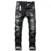 Mens Jeans Pantalones Rasgados Negro Versión del flaco H2 Italia Italia Bike Motorcycle Rock Revival245i