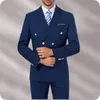 Double Breasted Royal Blue Custom Made Black Mens Suits Bruidegom Dragen Casual Bruiloft Pakken Heren Blazer Slim Fit Formele Zakelijke Pak Beste Man