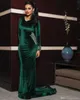 Black Crystal Beaded Mermaid Prom Dresses Plus Size 2020 Arabic Aso Ebi Green SeHigh Side Split Evening Gown Long Sleeves Formal Party Dress