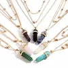 Multilayer Zeshoekige Kolom Quartz Kettingen Prisma Stapel Hangers Vintage Natuursteen Bullet Crystal Ketting Voor Vrouwen Sieraden