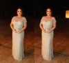 2019 New Bling Mother Off Abiti da sposa Sheer Neck Maniche corte Chiffon Perline di cristallo Lunghezza del pavimento Plus Size Abiti da sposa economici