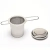 Teapot tea strainer with cap stainless steel loose leaf tea infuser basket folding handle filter big with lid
