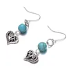 Mode Vintage Alliage Boucles D'oreilles En Forme De Coeur Imitation Turquoise Charme Pendentif Crochet D'oreille DIY Creative Femmes Dames Boucles D'oreilles Bijoux Meilleur Cadeau