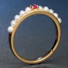 ALLNOEL 925 Sterling Silver Pérola Anéis Red Corundum Gemstone 9K banhado a ouro fino Vintage Jóias para as mulheres