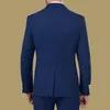 Nowy Wysokiej Jakości Powrót Vent Double Breated Blue Wedding Groom Tuxedos Peak Lapel Groomsmen Mężczyzna Dinner Blazer Garnitury (Kurtka + Spodnie + Krawat) 364