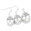 luckyshine 5 sets ellipse garnet topaz moonstone citrine gems silver handmade shiny womens wedding party pendants earrnigs jewelry sets