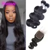 Indian Raw Human Hair 2 Bundles With 5X5 Lace Closure Baby Hair Middle Three Free Part Body Wave Hair Wefts With Closure Natural Color 10-30"