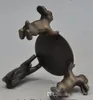 new 4quot old chinese bronze animal zodiac Lovely Rabbit Plate Lampstand Candlesticks1295928