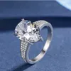 Wholesale- Water Drop CZ Diamond Ring with Box Luxury Designer Jewelry Silver Plated Ladies Ring Free Shipping Valentine's Day Gift