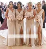 2020 Sommarbröllop Chiffon Ivory Bridesmaid Dress Sexig Front Split V Neck Maid of Honor Gown BM0203