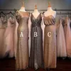 Onur törenlerinde Ucuz Uzun Balo Parti Elbise Fermuar Geri ucuz Nedime Elbise 2019 Of Mix Stil Parlayan payetli Hizmetçi