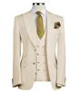 Beige Bruidegom Tuxedos Piek Revers Groomsmen Mens Trouwjurk Uitstekende Man Jacket Blazer 3 Stuk Suit Custom Made (Jacket + Pants + Vest + Tie) 686