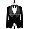 Photo réelle Grand Col Châle Velours Marié Tuxedos Vent Latéral Blazer Manteau Gilet Pantalon Ensembles Homme Costumes De Bal (Veste + Pantalon + Gilet + Noeud Papillon) J893