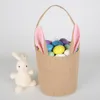 Jute Easter Bunny Tote,Cute Easter Rabbit Basket Round Canvas Gift Bag Cartoon Cute Bunny Tails Bucket Rabbit DIY Pail Buckets EEA1138-2