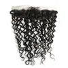 8A 1B Preto Brasileiro Encaracolado Profundo Encerramento Do Laço Com Cabelo Do Bebê Onda de Água Top Encerramento Do Laço Virgem Do Cabelo Humano Kinky Curly 13 * 4 Lace Frontal