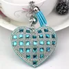 Fashion Keychain Heart Shape Female Full Glass Beads Key Covers Mosaic Leather Fringed Key Chain Car Key Ring Holder Cap Gift