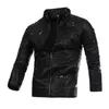 Spot Goods Men's Leather Coat Autumn Vintage Zipper Pure Color Men Outfit Imitation Biker Zipper Pocket Pu Leather Warm Jacket