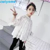 Teenage Girls Chiffon Blouses Shirt Baby Toddler Fashion Long Sleeve Ruffle Polka Dot Peplum Tops White Kid Blouse Child Clothes