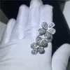 Vecalon Big Flower Ring 925 Sterling Silver Water Drop Diamond Reagement Wedding Pierścienie dla kobiet biżuteria palca 319m
