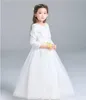 맞춤 제작 된 고품질 흰색 공주 드레스 여자 레드 레이스 드레스 웨딩 플라워 걸 스커트 공을위한 긴 슬리브 드레스