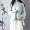 Vintage Style chinois perles bouton Oblique Double couche coton lin chemises femmes col montant manches longues casual dessus de chemise