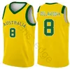 2019 Wereldbeker team Australië Basketball Jerseys 5 Patty Mills 12 Aron Baynes 8 Matthew Dellavedova 6 Andrew Bogut Aangepast bedrukt shirt