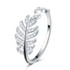 New Arrival leaf Design white gold filled micro pave clear zircon stones Wedding Engagement Copper Rings girls