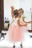 Schattige elegante goedkoop bloemenmeisje jurken prinses ivoor wit licht roze puffy tule formele jurken voor bruiloften enkel lengte meisjes dragen s