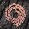 9 mm mrożone kobiety łańcuchy Choker Naszyjnik Rose Gold Metal Cuban Link pełny z różową sześcienną Kamieniem Kamieniem Biżuteria 7794051