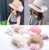 wholesale Estate Bambini Cappelli di paglia floreali Cappello Fedora Bambini Visiera Spiaggia Sole Neonate Cappello da sole Tesa larga Floppy Panama For Girl