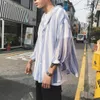 2019夏カジュアルストリートウェア長袖ファッション韓国風ストライプフード付きメンズシャツ