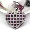 Fashion Keychain Heart Shape Female Full Glass Beads Key Covers Mosaic Leather Fringed Key Chain Car Key Ring Holder Cap Gift