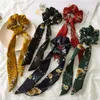 Vintage Kwiat Włosy Scrunchies Bow Kobiety Akcesoria Zespoły Do Włosów Krzyki Scrunchie Ponytail Holder Gumowa Linowa Wstążka Dzieci Duży Długi łuk