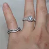Luxury Female White Round Zircon Ring Set Fashion 925 Silverfyllda smycken Promise -förlovningsringar för kvinnor9014561