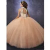 2020 wysokiej szyi Quinceanera Sukienki Zroszony Kryształ Koronki Powrót Corset Ball Suknia Bal Graduation Dress Sweet 15 Party Dress