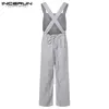 Brand Plain Fashion Men Jumpsuit Rompers Stripe Wide Leg Pants Baggy Dungarees Overalls Pants Hombre Overalls Casual Jumpsuits V191111